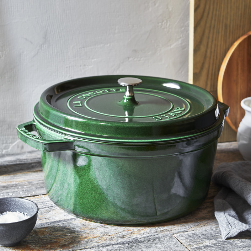 La Cocotte Cast Iron Round Cocotte, Basil, 7 quarts