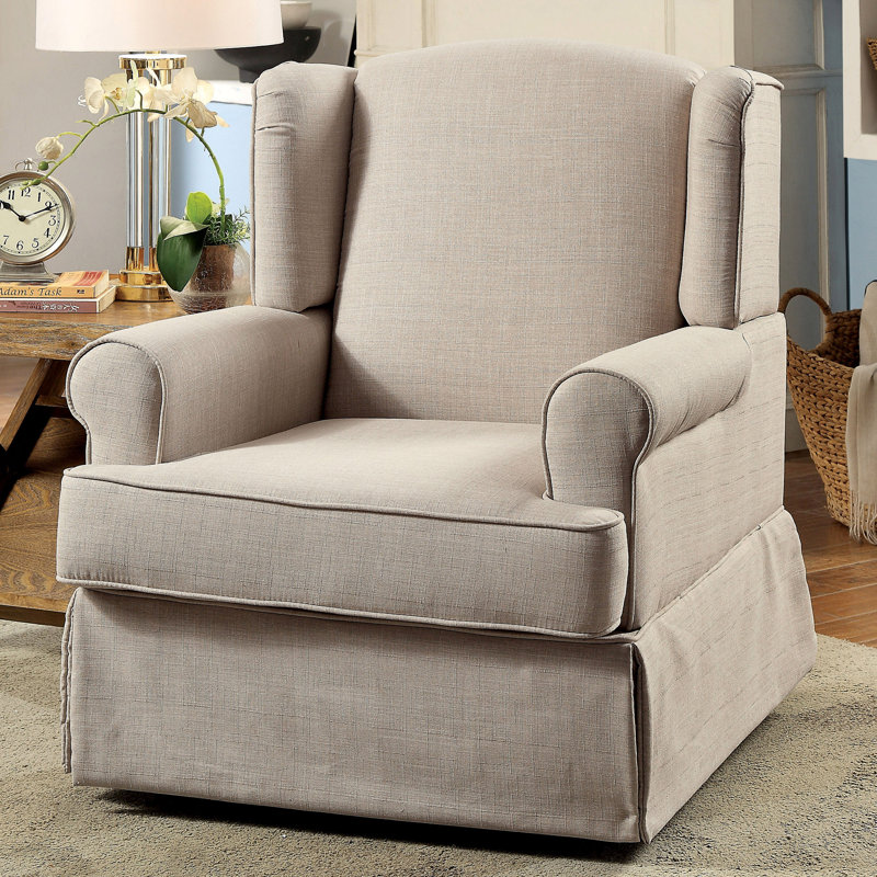 Brady Upholstered Swivel Rocking Chair, Beige
