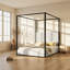 Lit plateforme à baldaquin en velours Alwyn Home l 63,4 po x P 83 po x H 77,7 po