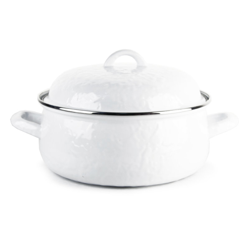 Golden Rabbit 4 Qt. Stainless Steel Round Dutch Oven, Solid White Textured