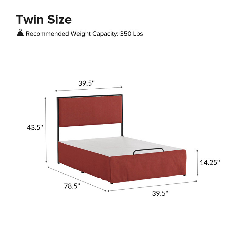 Lit plateforme tapissier Neilius avec housse lavable, Simple, Corail uni