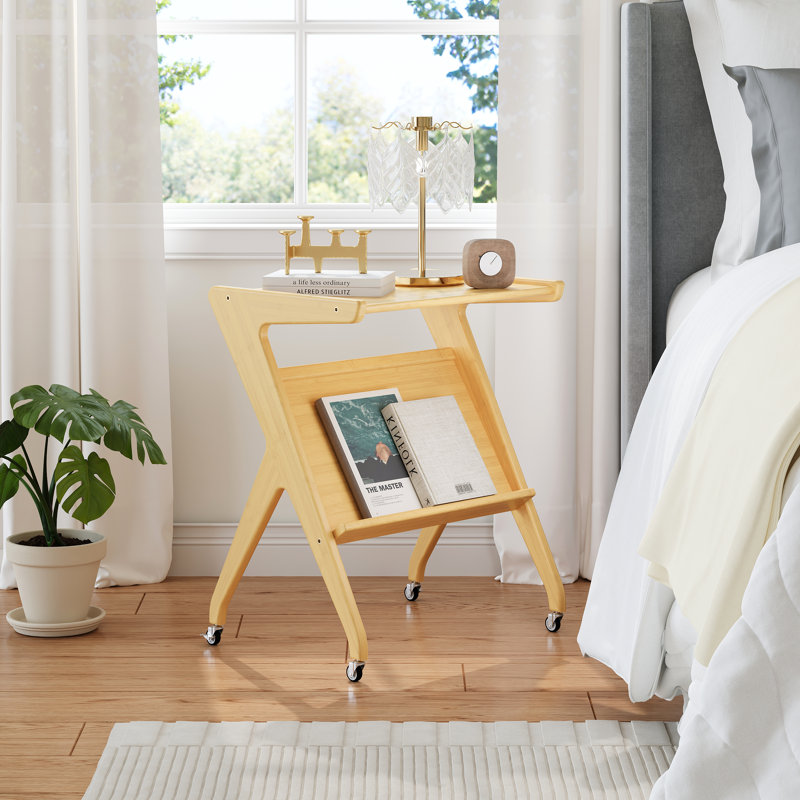 Table d'appoint en bois massif, petite table à deux niveaux, table d'appoint jaune avec rangement ouvert, idéale pour le salon, le canapé ou la chambre, étroite