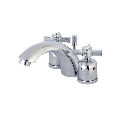 Kingston Brass Millennium Two-Handle 3-Hole Deck Mount Mini-Widespread Bathroom Faucet with Plastic Pop-Up