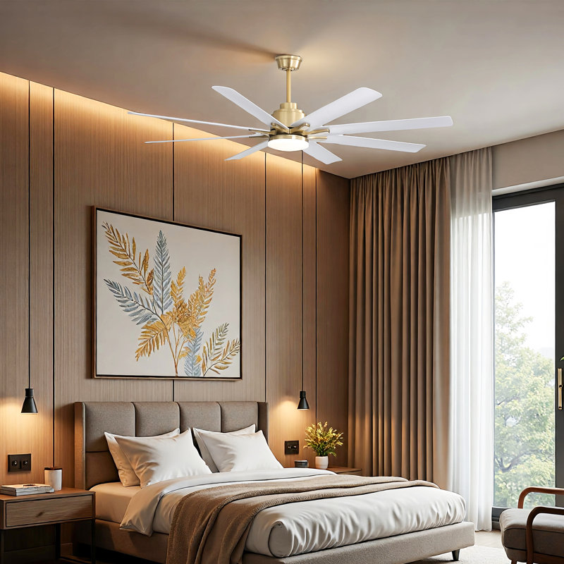 Brixham 66 in. Smart Ceiling Fan with Dimmable LED Light, Reversible DC Motor, and Remote Control, Gold with White Blades