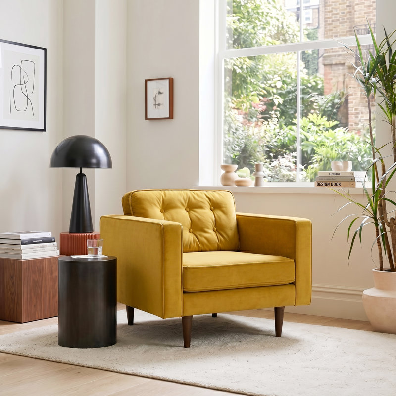 Fauteuil capitonné large de 95,76 cm Ney, Jaune foncé