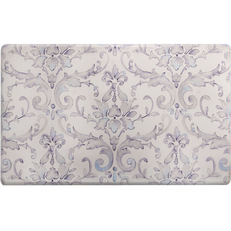Damask Water Resistant Anti-Fatigue Non-Skid Kitchen Mat, Rectangle 1'8" x 3'