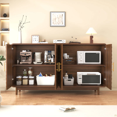 Sideboard Buffet Cabinet With Storage ,Carved 4 Door Sideboard,Multifunctional Accent Cabinet With Adjustable Layer Board For Living Room, Entryway, H
