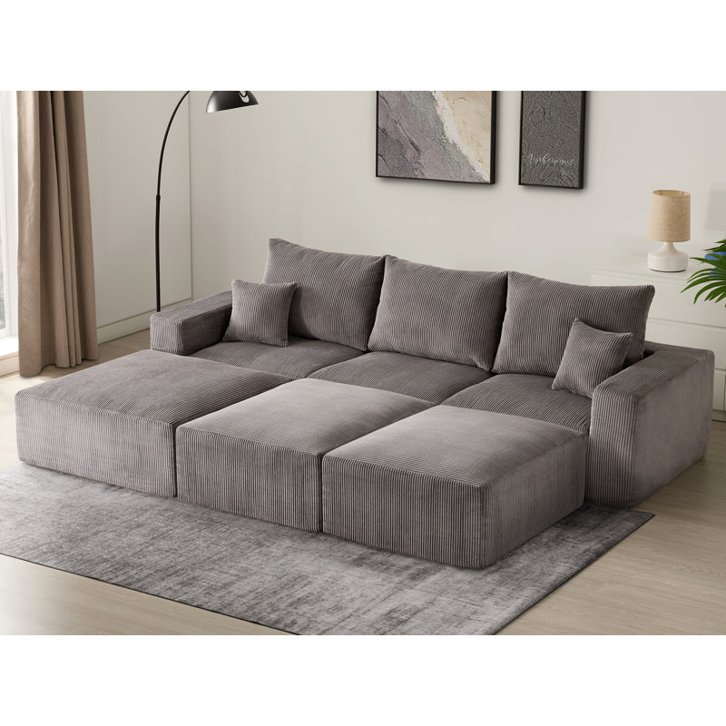 Canapé modulaire sans assemblage de 113 po Boneless, Velours côtelé gris