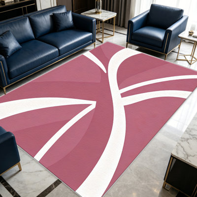 Tapis courbés roses et abstraits pour le salon, doux et confortable, convenant à toutes les saisons, facile à entretenir, tapis de sol intérieur lavable à la machine, sous la table de ferme convenant à la chambre à coucher, à la salle à manger, au bureau, au balcon, au patio
