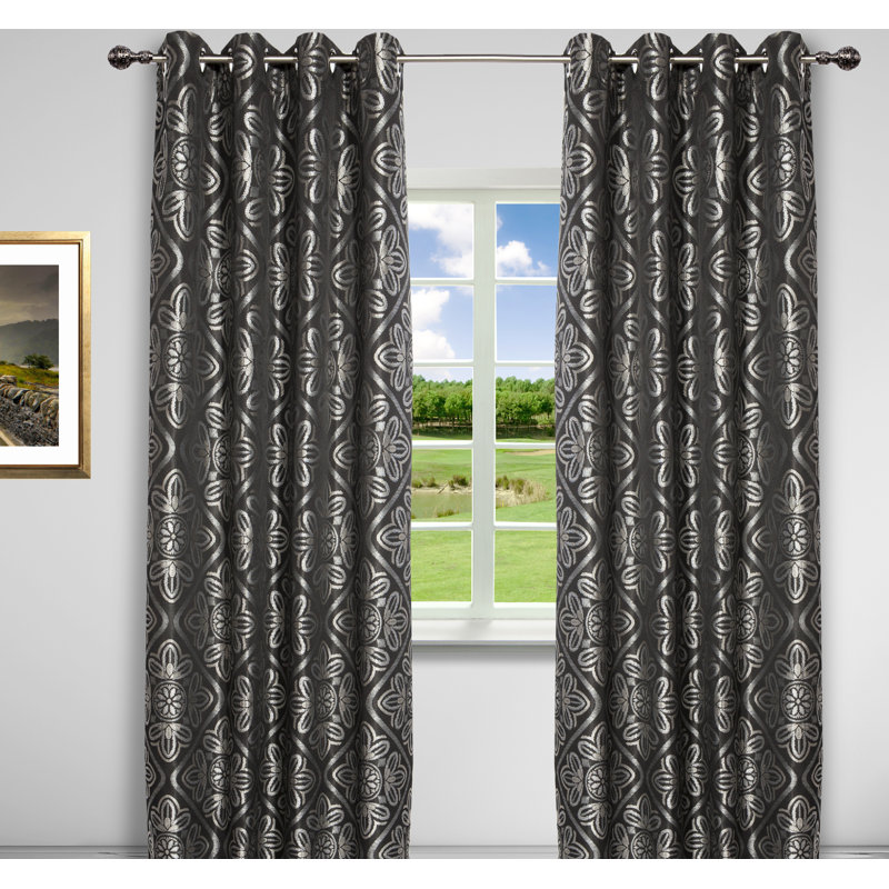 Henna Room Darkening Curtain Set of 2, Charcoal
