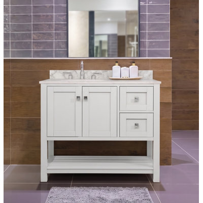 Akaysha 36" Single Vanity Set with Quartz Top, Soft-Close Doors & Drawers, Ceramic Sink & Backsplash, LED Lights-White