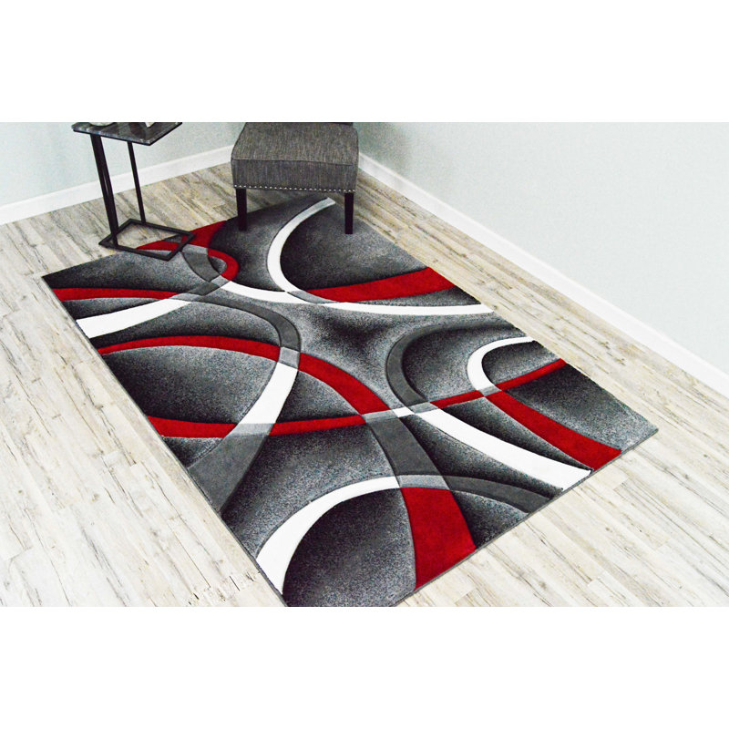 Mccampbell Abstract Area Rug, Rectangle 10' x 13', Gray/Red