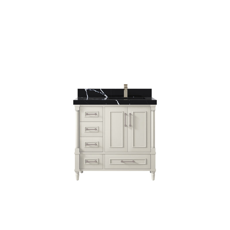 Meuble-lavabo simple 36 po avec comptoir en quartz Aberdeen, Noir Calacatta