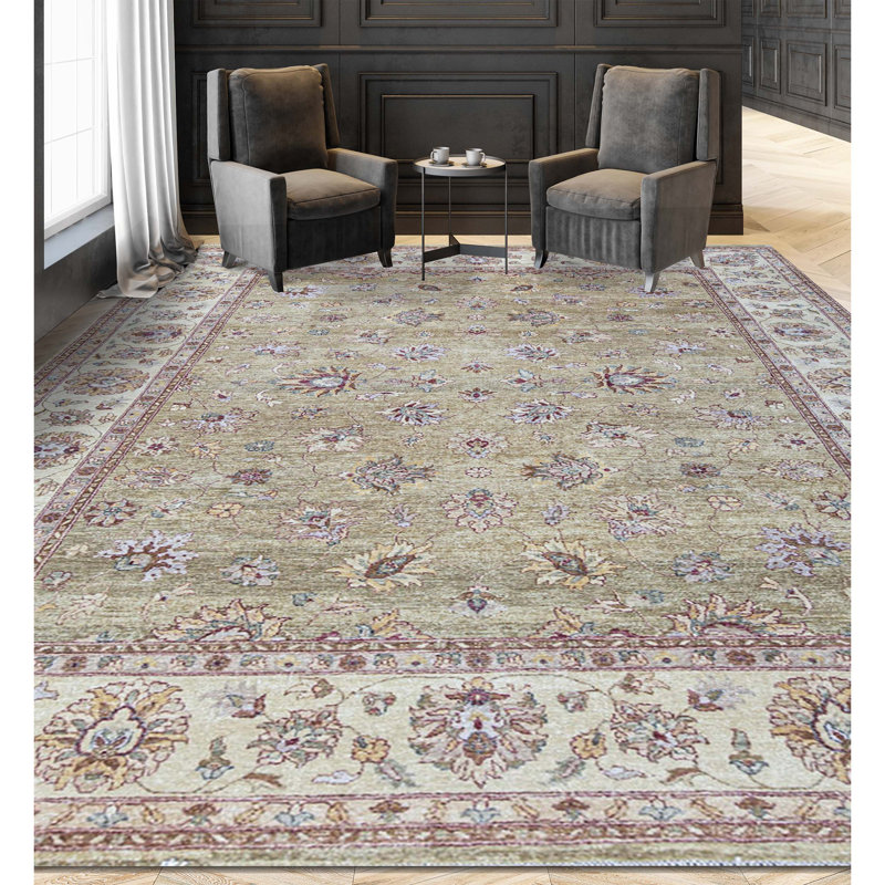 Hand-Knotted High-Quality Gold and Cream Area Rug