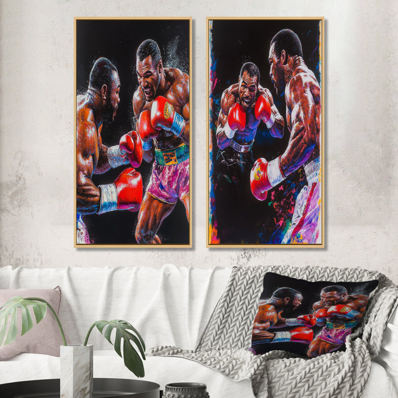 Ensemble de 2 pièces d'art mural rouge et noir «I», Érable, H 28 po x l 24 po, Impression encadrée