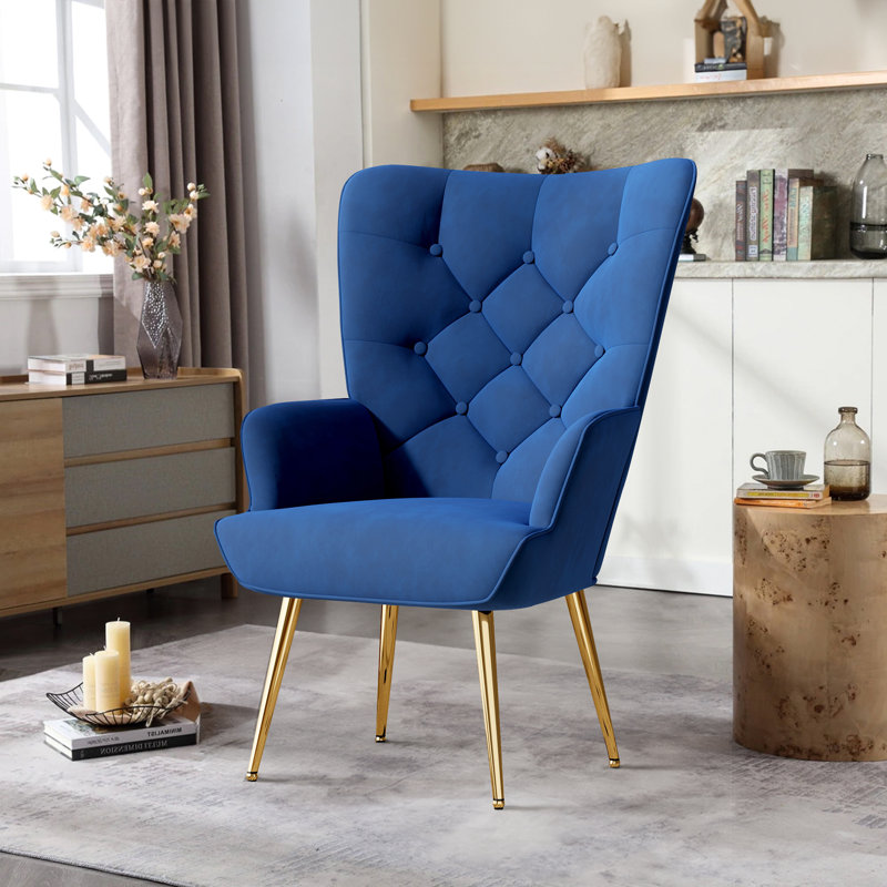 Pureza Velvet Wingback Chair, Blue Velvet