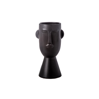 Ceramic Head Pot Matte Finish Black-10.00"H
