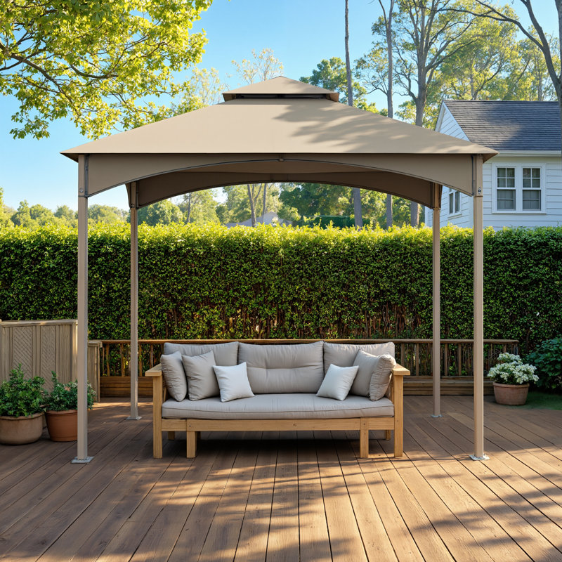 10 pi. L 10 pi. D Pavillon de jardin en acier à grain de bois, cadre antirouille avec crochet en J pour la lumière ou le ventilateur
