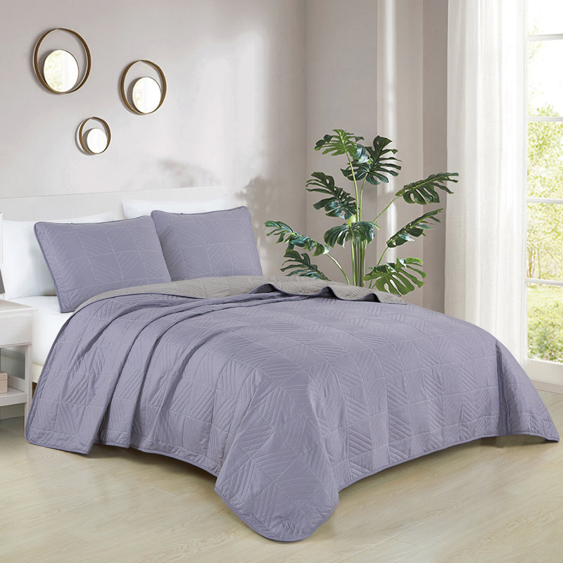 Polyester Coverlet, Queen Coverlet/Bedspread + 2 Standard Shams, Lavender/Gray
