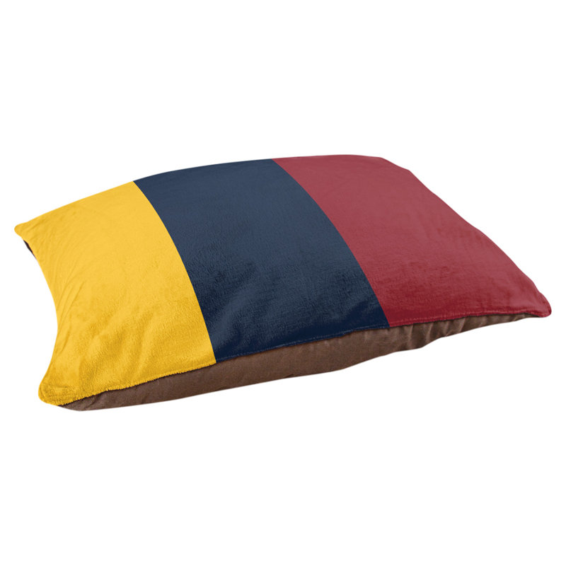 Coussin pour chien Indiana, Grand (l 40 po x P 30 po x H 14 po), Jaune basketball / bleu minuit / rouge fer à repa