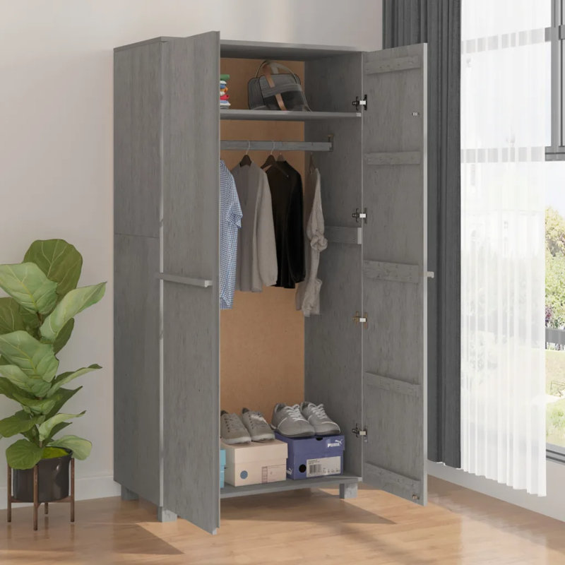 Jabier 2 Door Solid + Manufactured Wood Wardrobe, Light Grey