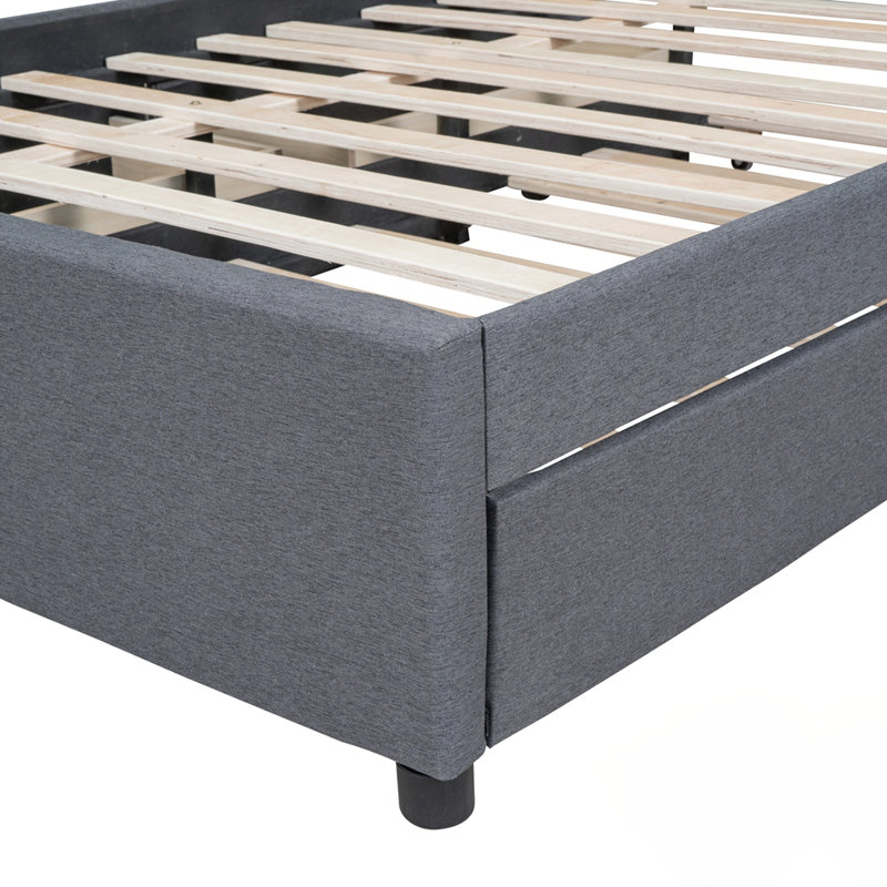 Lit plateforme tapissier avec 2 tiroirs et lit gigogne simple TG, Double, Gris