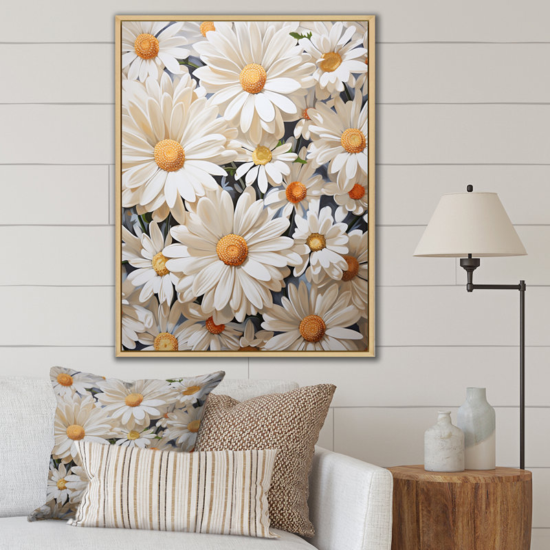 Marguerite blanche en fleurs élégance, H 32 po x l 24 po x P 1 po, Cadre naturel flottant