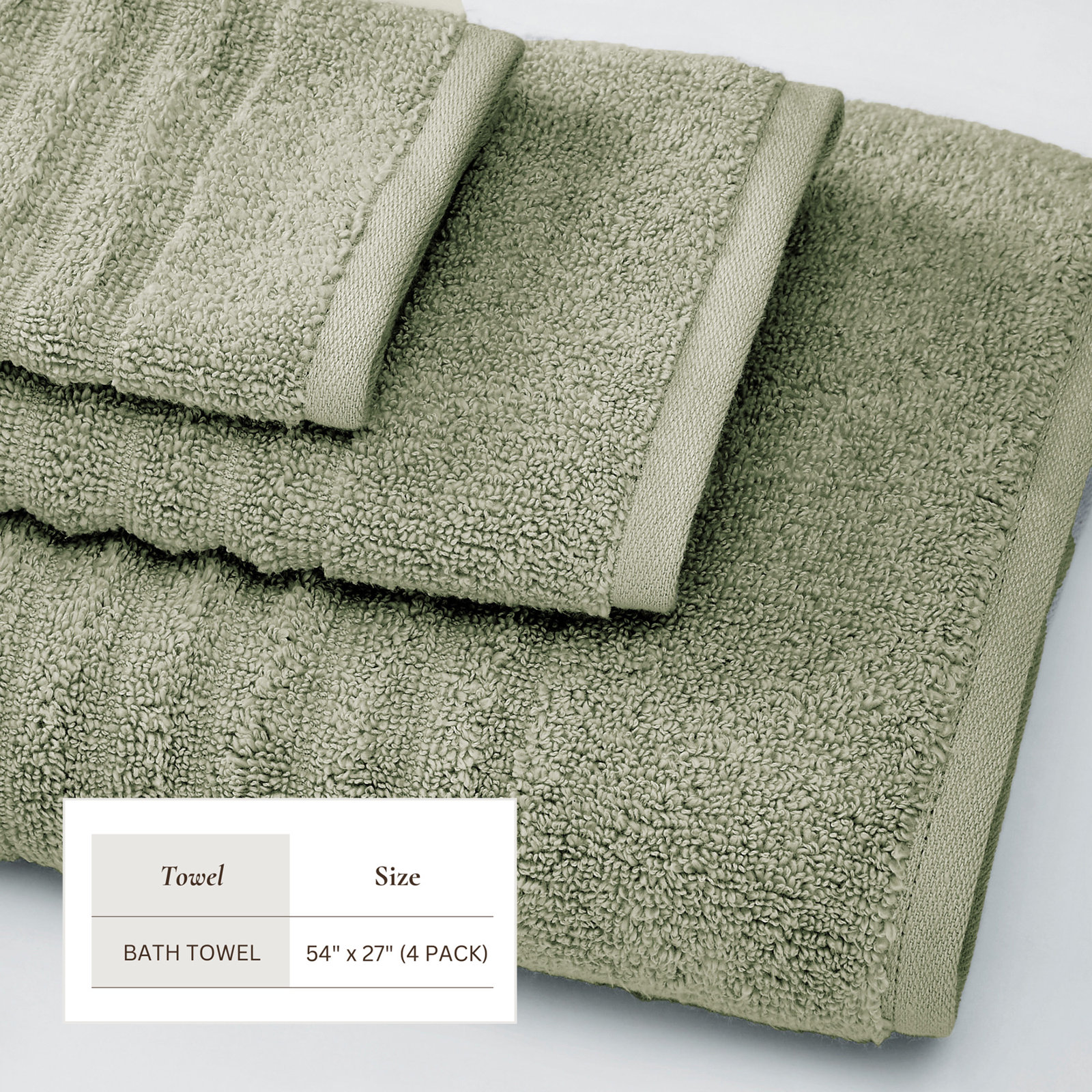Zero-Twist Cotton Ribbed Hand Towels, Bath Towels - 4 Pack, Eucalyptus