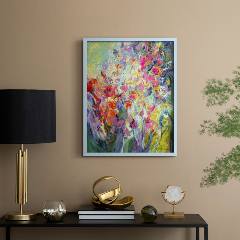 «Bold Flourish I», reproduction encadrée - bois massif, H 15 po x l 12 po, Bleu