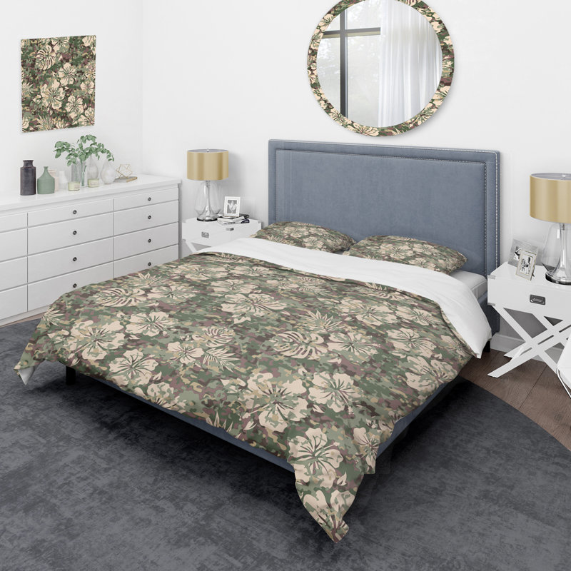 Fleurs vertes et crème - Ensemble de housse de couette Cabin & Lodge, Housse de couette simple + 1 taie décorative stan