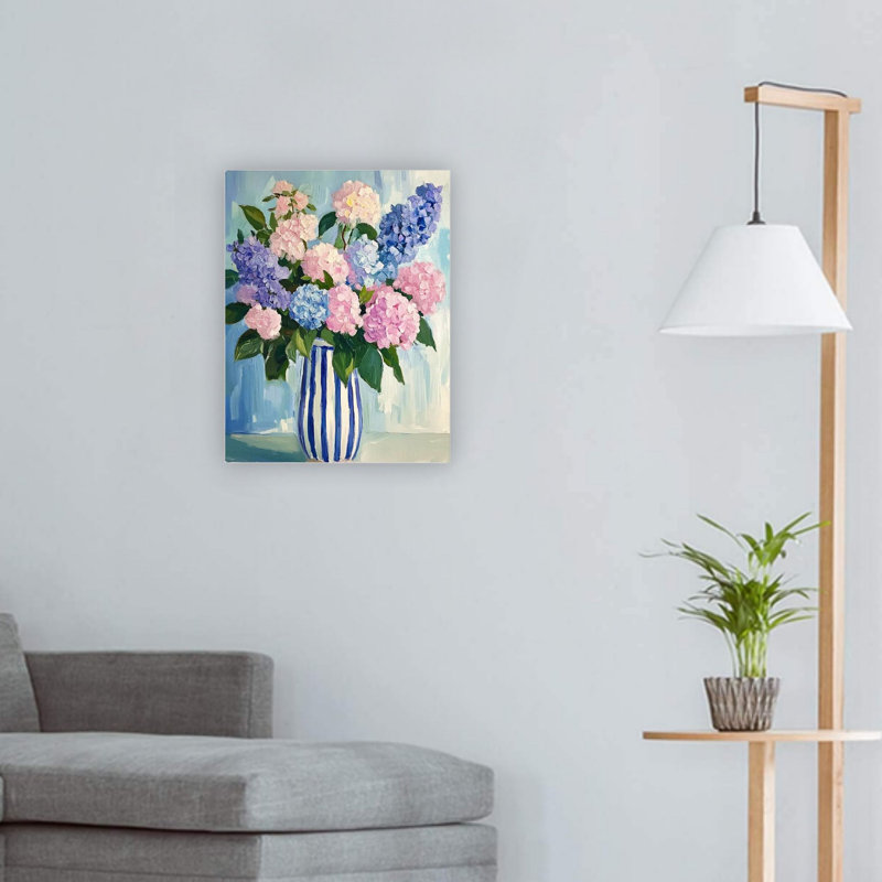Bleu et rose, hortensia, art mural sur toile, décoration d'intérieur 24 x 18 po