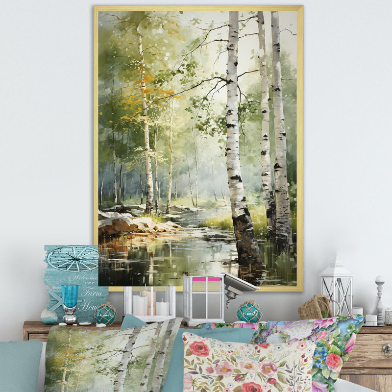 «Tranquil Shadows Green Forest III», reproduction sur toile, H 32 po x l 16 po x P 1 po, Cadre doré simple