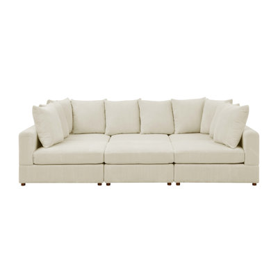 6 - Piece Corduroy Sectional For Relaxing, Cream Color, Coil And Sinuous Spring, Low Profile Legs, 36 In Height Colored Modular Corduroy, Comfortable Entertaining, Plastic Seats