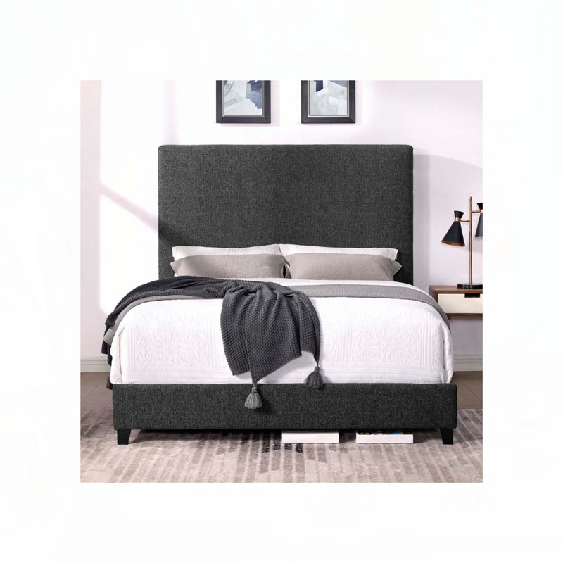 Lit plateforme tapissier Boucle, Boucle gris, Grand lit
