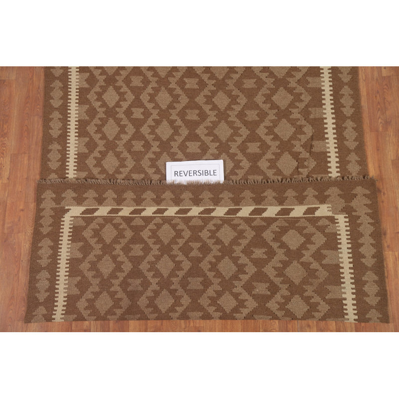 Brown Kilim Wool Area Rug 5x8