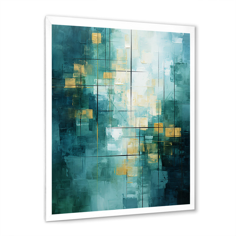 California Sunshine Retro, turquoise abstraite sur toile, H 20 po x l 12 po x P 1 po, Cadre simple blanc