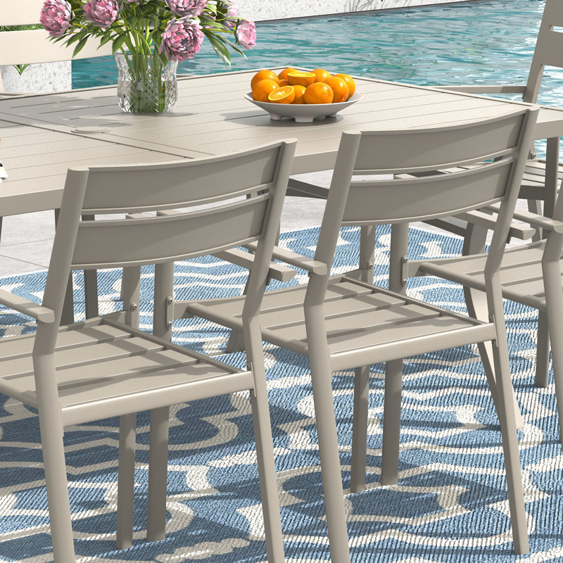 8-Person Patio Dining Set with 70.9" Rectangular Dining Table and 8 Stackable Dining Chairs, Beige