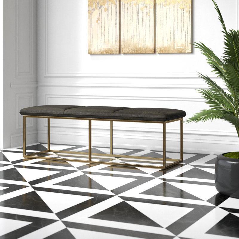 Banc rembourré en mélange de polyester Souza, Tissu natté performance gris foncé