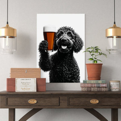 Canvas Wall Art Labradoodle Dog Drinking Beer Poster-2 Vintage Poster Print Home Decor