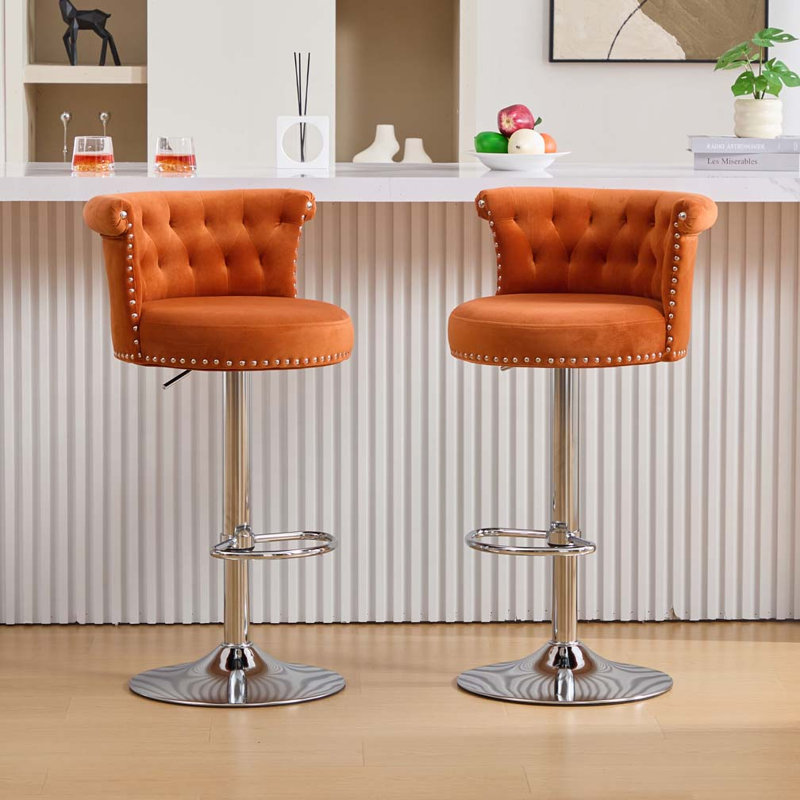 Ensemble de 2 tabourets de bar en velours, Orange