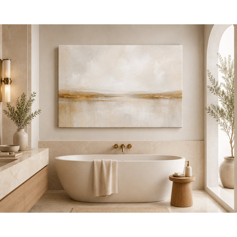 «Pale Horizon Veil - Minimal Neutral Abstract Landscape, estampe numérique sur toile tendue, art mural, 36"H x 48"W x 1.5"D