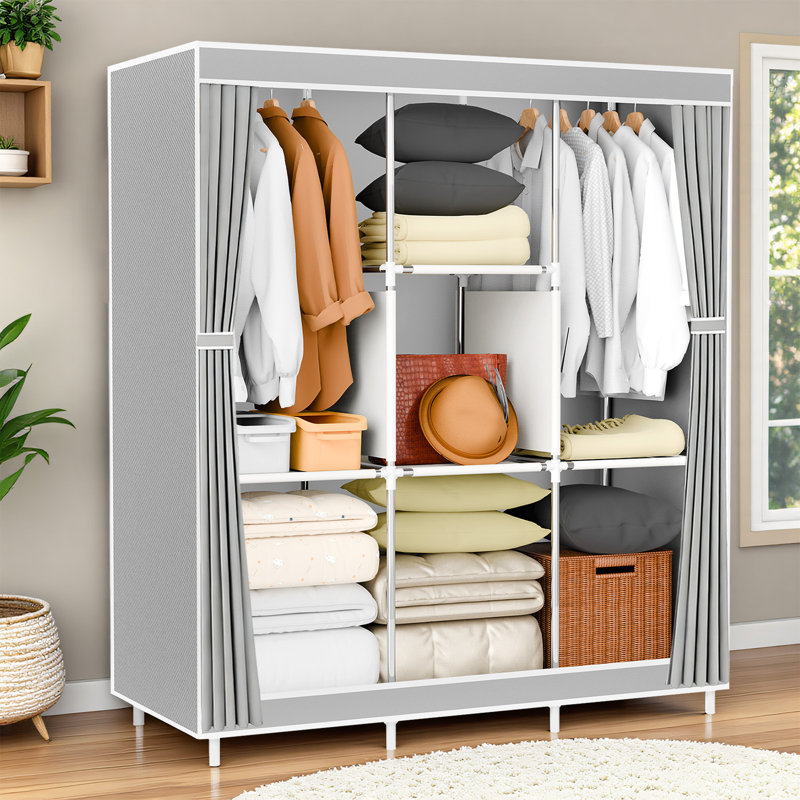 Organisateur de garde-robe portatif avec housse Rebrilliant, Gris clair