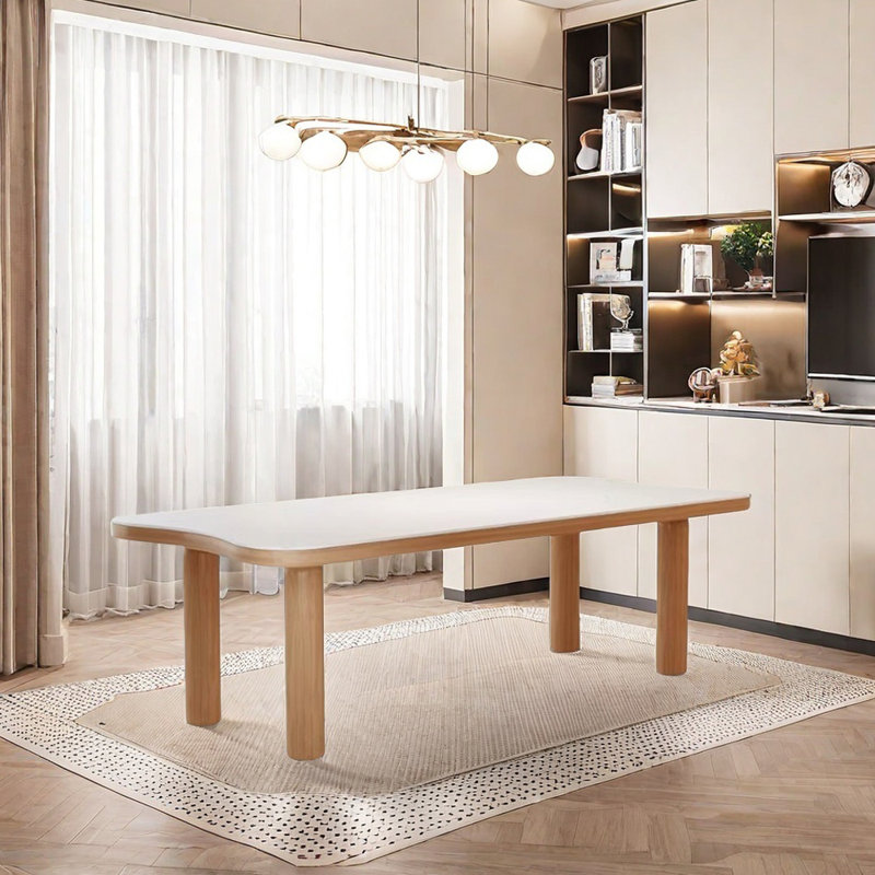 Creamy Style Simple Exquisite Rock Slab Table, Brown, 29.52"H x 86.61"L x 35.43"W