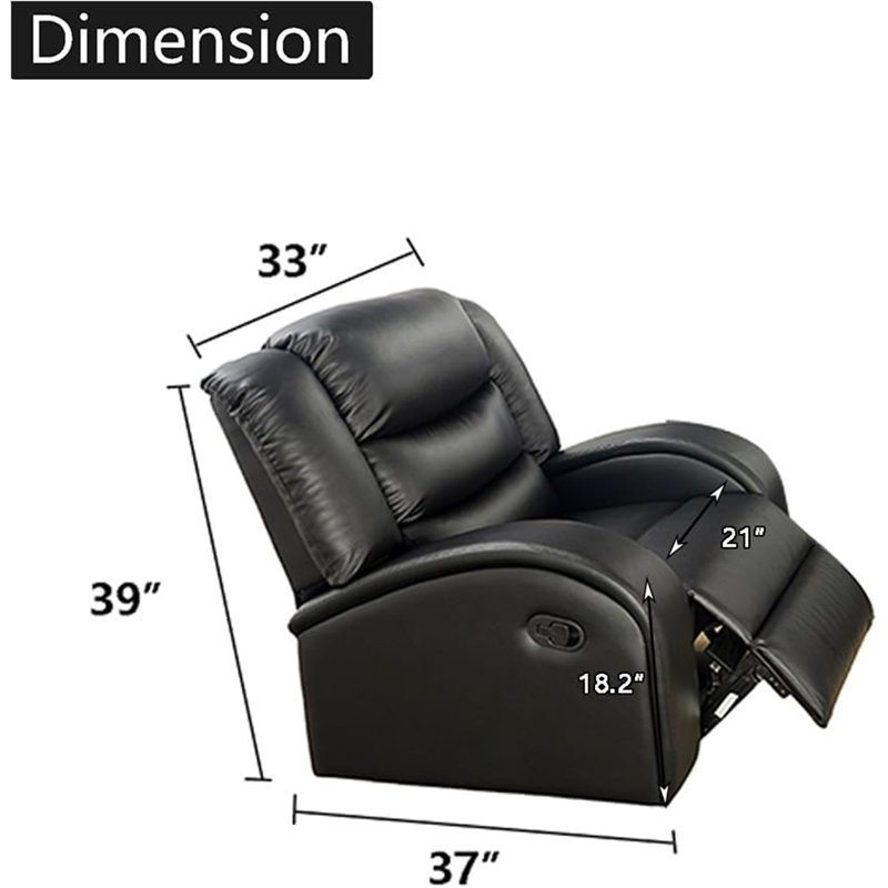 Fauteuil inclinable en similicuir 33 po Hamal, Noir