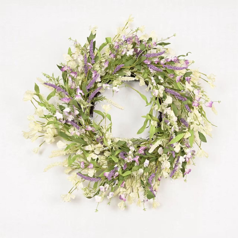 Couronne florale 22 po Forsythia, Green/Purple