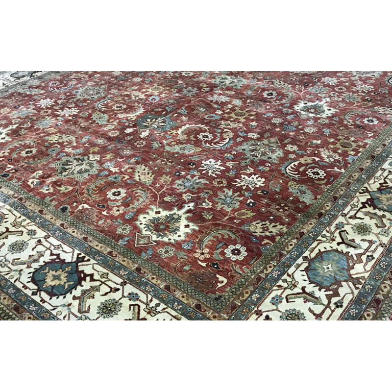 Tapis rouge et ivoire noué à la main de haute qualité
