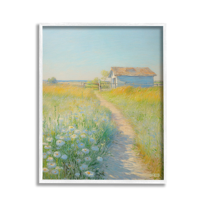 Art de giclée sur un sentier de campagne charmant par RB, Giclée encadrée blanc bord de mer, H 30 po x l 24 po