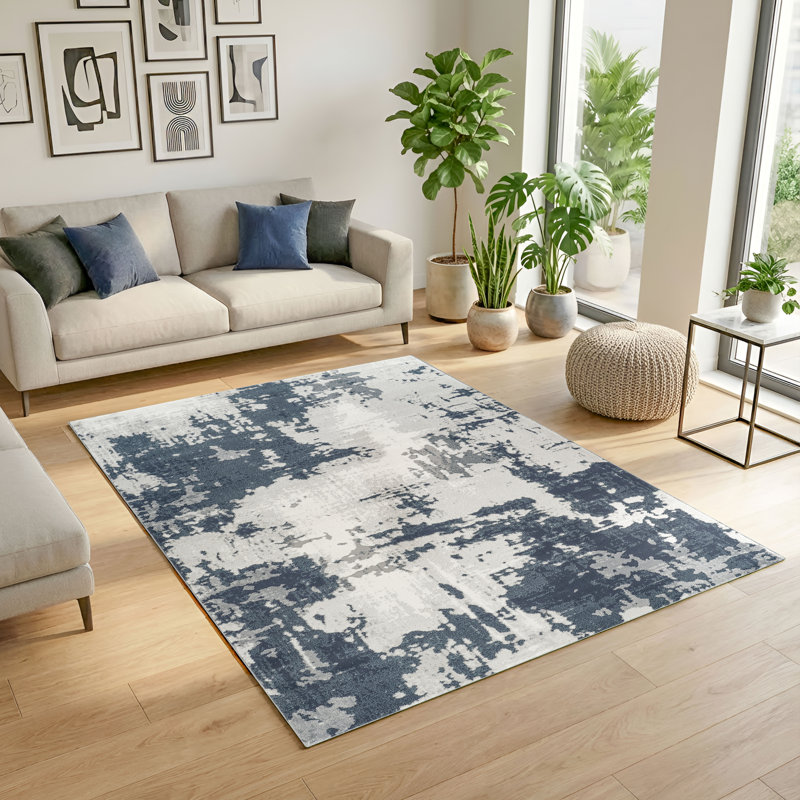 Blair Blue & Gray Abstract High-Low Modern Rug, 8'9" x 11'10", Blue/Gray