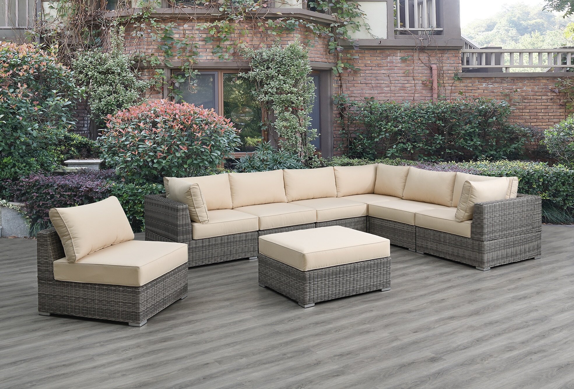 Ebern Designs Shafi 132'' Wicker Outdoor Patio Sectional | Wayfair