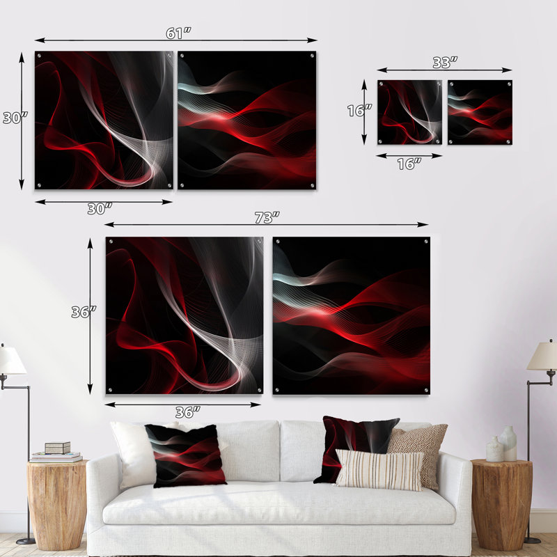 Abstraction contemplative rouge et noire I - Abstrait moderne, art mural acrylique sur verre, ensemble de 2